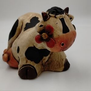 Ceramic Cow Figurine Unique Unusual Funny Cute Holstein